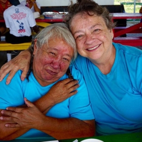 Ann McStay and a friend at the Cheyenne River Sioux Reservation.