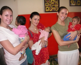 David Blenko facilitated a visit to HOPE worldwide programs in New Dehli by the David Fletcher family.  The Fletcher daughters and daughter-in-law hold babies in a New Delhi orphanage.