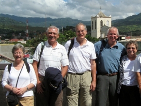 Classmates and Project Redwood partners Donna Allen, Jorge Fernandez, Rich Jerdonek, Dave Fletcher, and Ann McStay with CTI employee Sergio Romero in Managua.