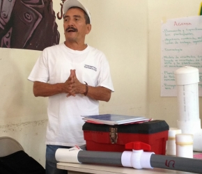 Sergio Romero, CTI's Director in NIcaragua, leads a meeting of water committee heads in Jinotega.
