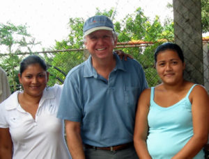 Dave Fletcher in Nicaragua with local water committee leaders, Yadira and Liseth.
