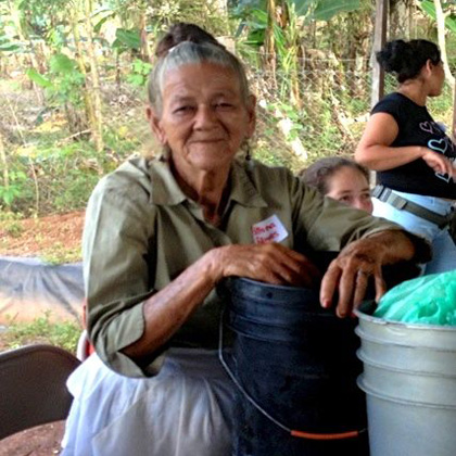 PETRONA: The oldest and most energetic member of one of SHI's micro-enterprise programs, Petrona, made a nacatamales lunch for the Project Redwood visitors, demonstrating the care and skill she uses when she prepares food to sell on market day.